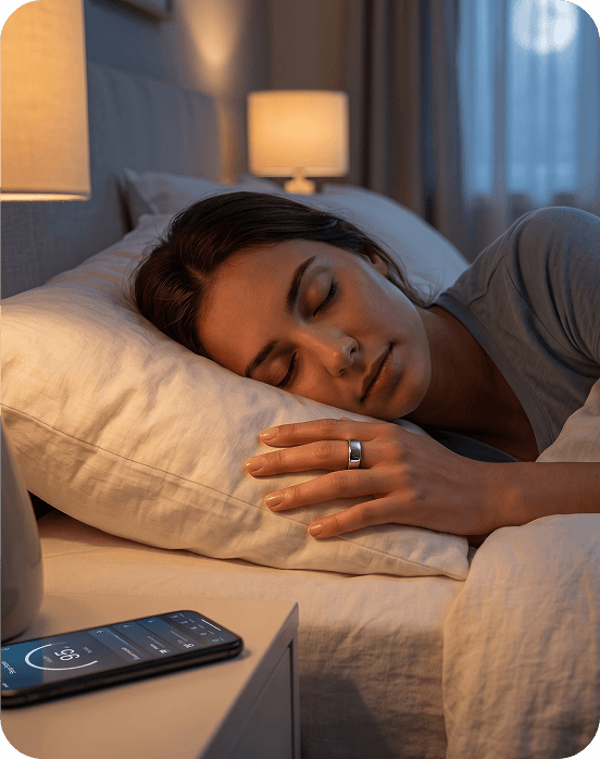 Persona descansando en la cama por la noche